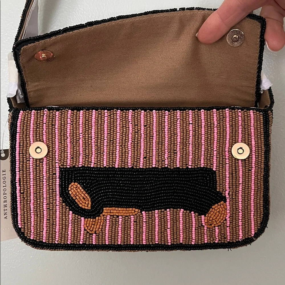 Fiona Striped Beaded Dachshund Shoulder Bag - Picture 6 of 9